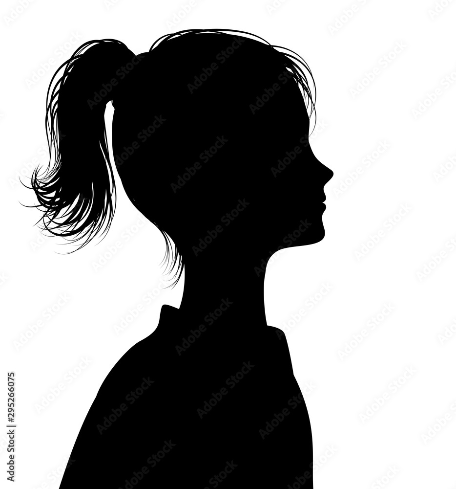 girl profile silhouette, black and white teenager
