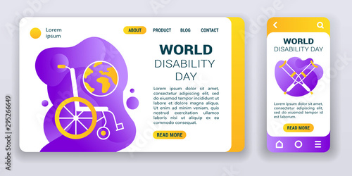 World disability day web banner and mobile app kit. Cross platform. Flat vector illustration isolated line icon