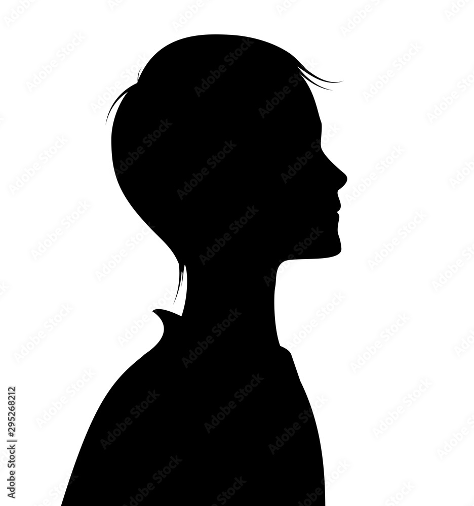 boy profile silhouette, black and white teenager