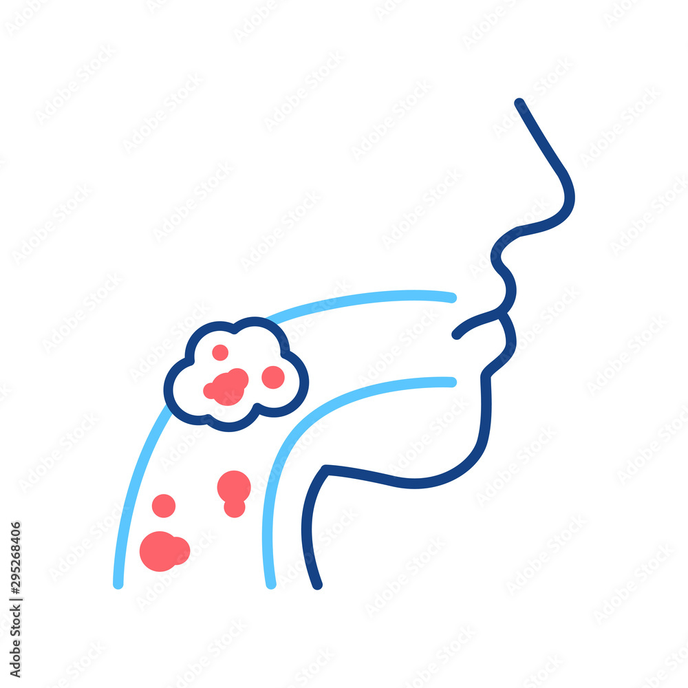Obraz premium Laryngeal cancer line color icon. Human organ concept. Malignant neoplasm. Sign for web page, mobile app, button, logo.