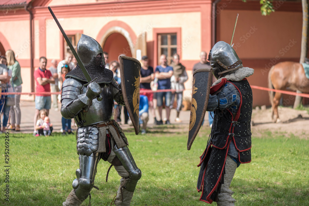 Reconstruction of the battle of medieval knights Reconstruction of the battle of medieval knights