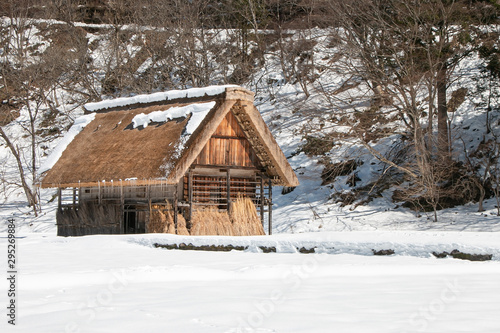 Shirakawa-go, Gifu, Japan. Historic village and traditional Gassho-zukuri house with snow in the winter, UNESCO world heritage site. One of the most tourist attractions in Japan. © KW4NG