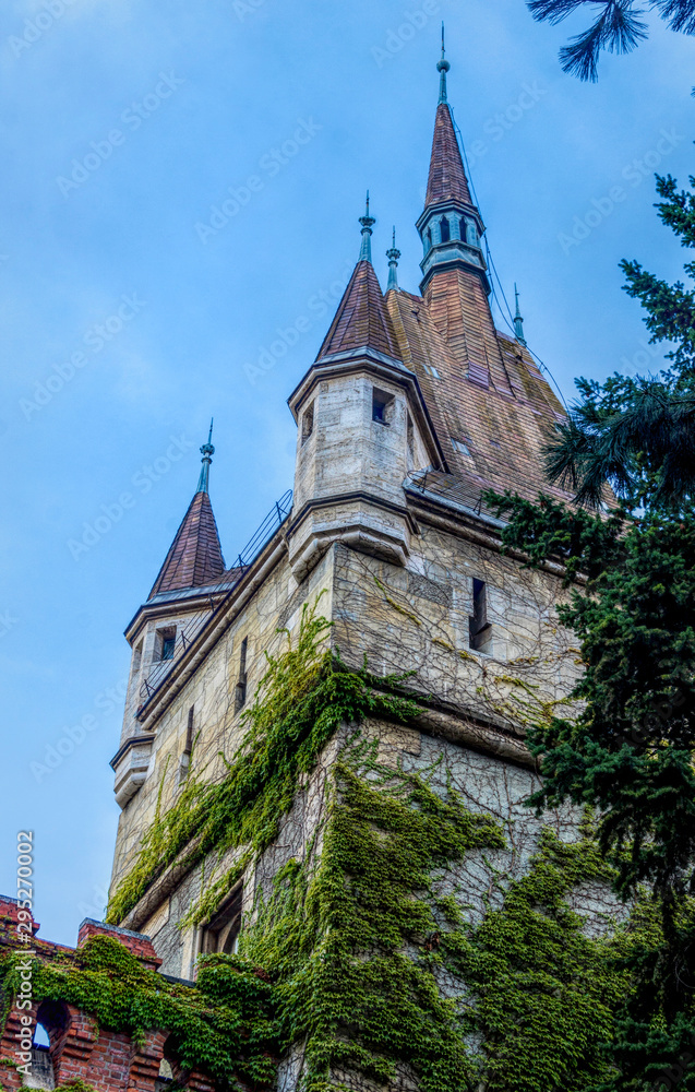Fototapeta premium Decorative castle Vajdahunyad in the historical park Varoshliget in Budapest, Hungary. The Millennium of the Hungarian State, 1896