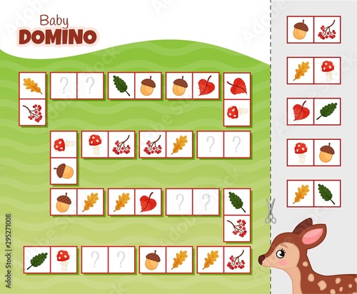 Activity for pre sсhool years kids and toddlers. Educational children game. Baby domino. Cartoon cute fawn.