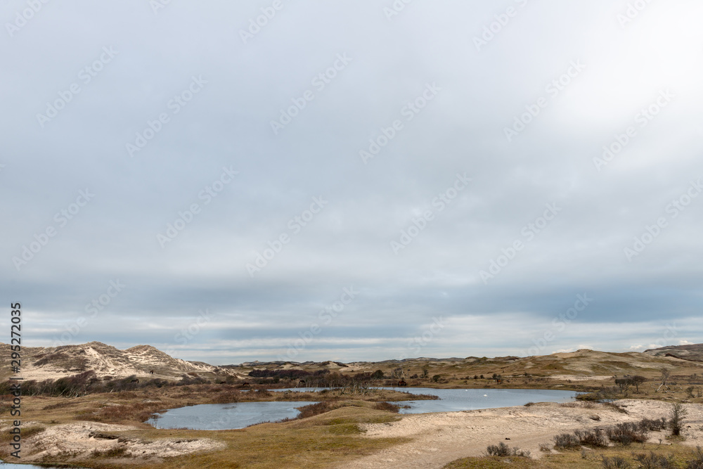 Panoramic view on a dunevalley with ponds