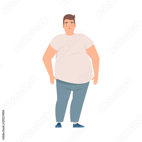 Fat man stands, Overweight man bad habit illustration vector