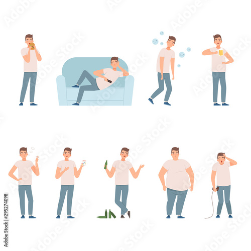 Lifestyle problems. People in a bad images and situations illustration vector