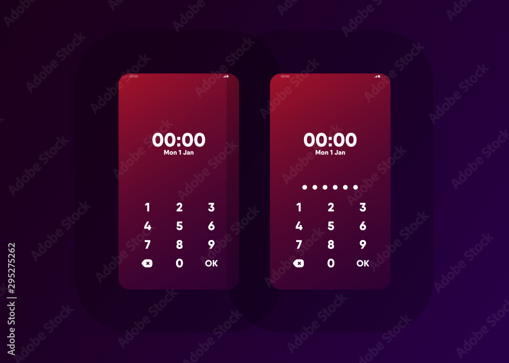 Phone Pin Lock Set on Smartphone with Security User Interface User Experience UI Vector Illustration