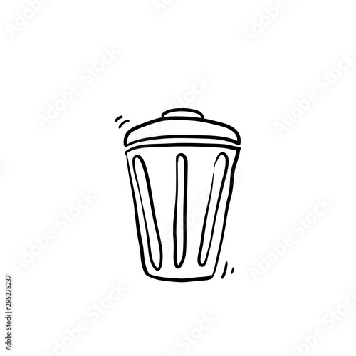 trash can illustration with handdrawn doodle style vector