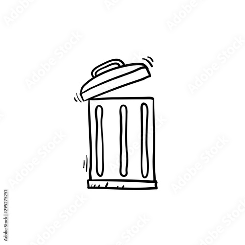 trash can illustration with handdrawn doodle style vector