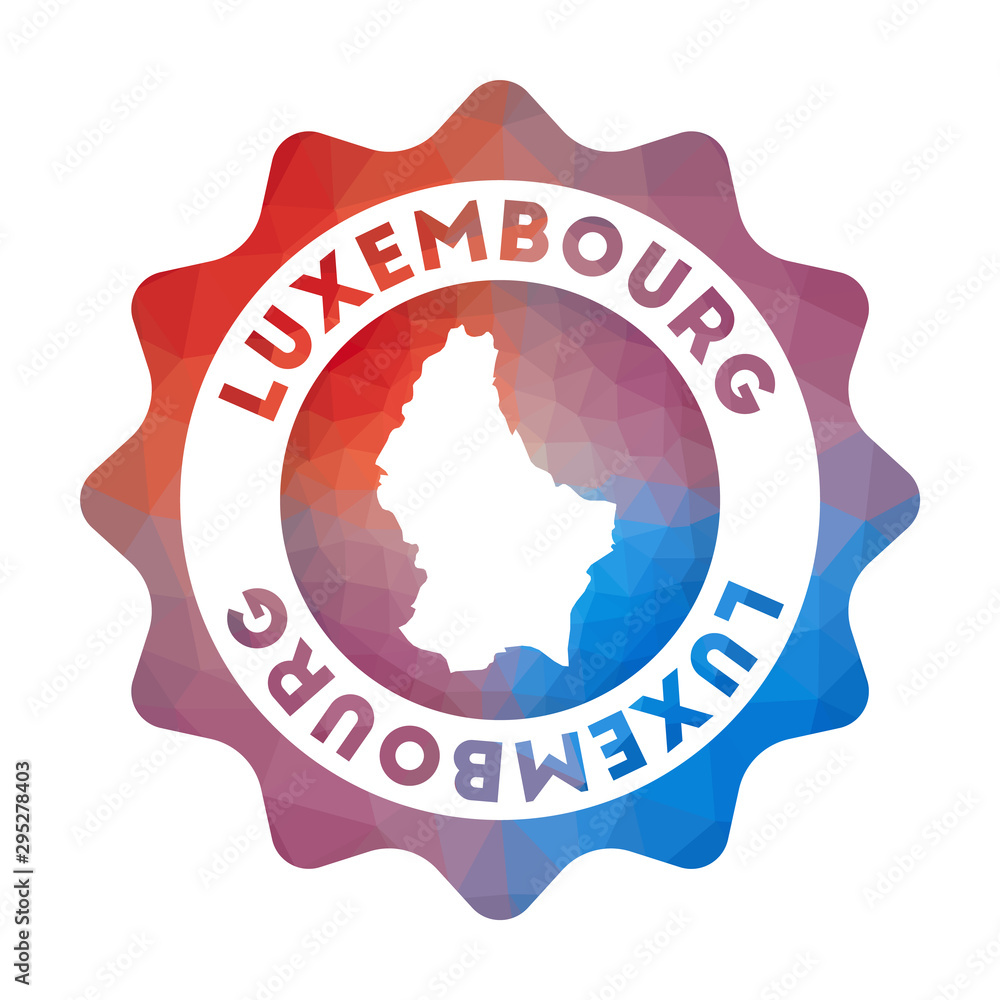 Luxembourg low poly logo. Colorful gradient travel logo of the country in geometric style. Multicolored polygonal Luxembourg rounded sign with map for your infographics. Luxembourg low poly logo. Colorful gradient travel logo of the country in geometric style. Multicolored polygonal Luxembourg rounded sign with map for your infographics.