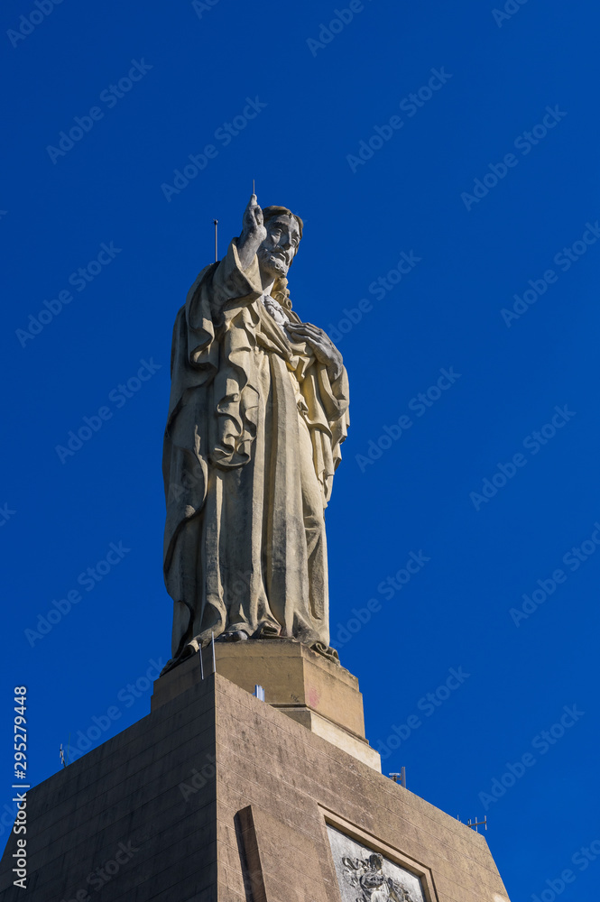 Statue of Jesus on Urgull hill in San Sebastian, Spain