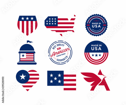 Vector set of made in the USA labels. USA flag icon vector template