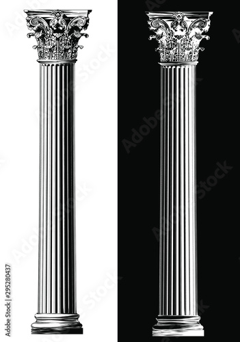 Corinthian column. Black and white sketch style