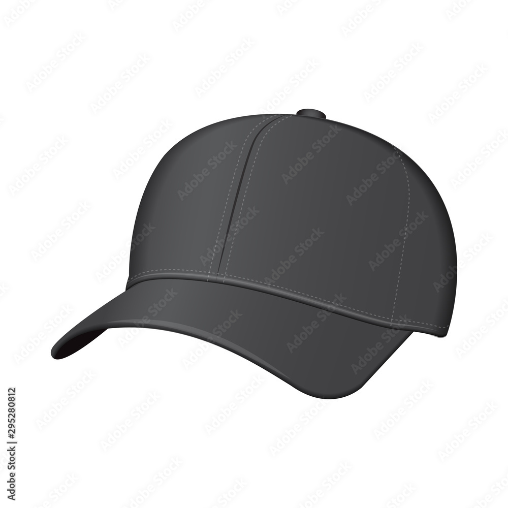 Black baseball cap. Vector realistic illustration. Side view Black baseball cap. Vector realistic illustration. Side view