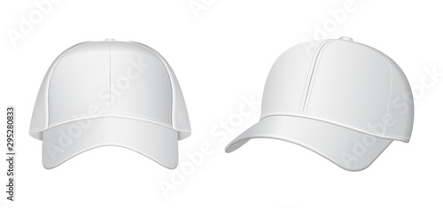 White baseball cap set. Vector realistic illustration