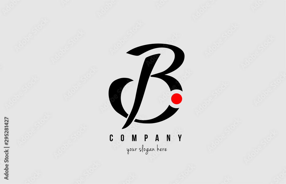 B black and white alphabet letter with red circle for company logo icon ...