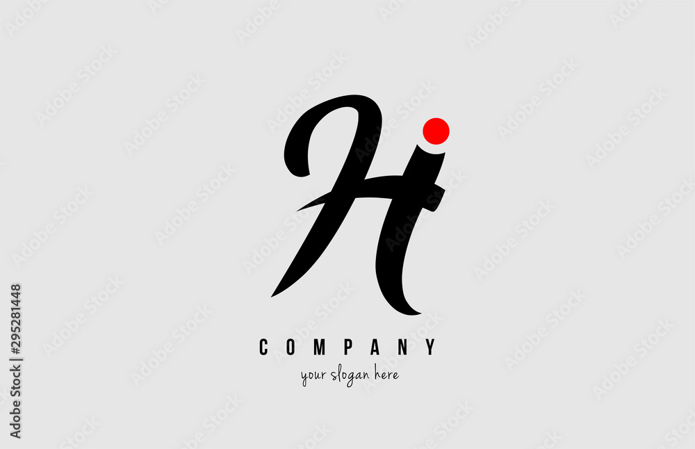 H black and white alphabet letter with red circle for company logo icon ...