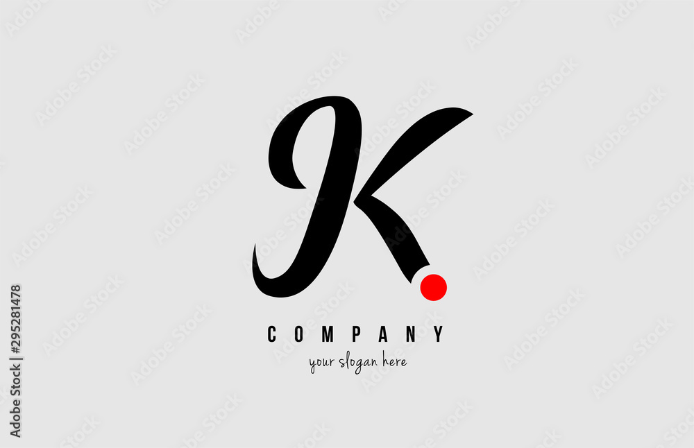 K black and white alphabet letter with red circle for company logo icon ...