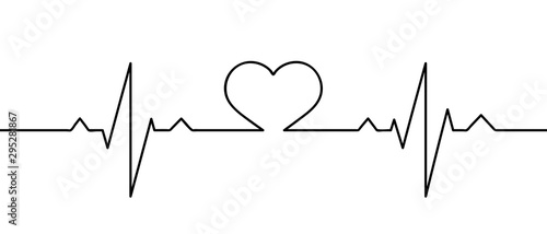 Human heart and rhythm silhouette, single continuous black line. Healthy, medicine. Sketch, outline drawing. Vector illustration