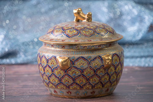 Benjarong bowl set, Thai painted ceramic porcelain