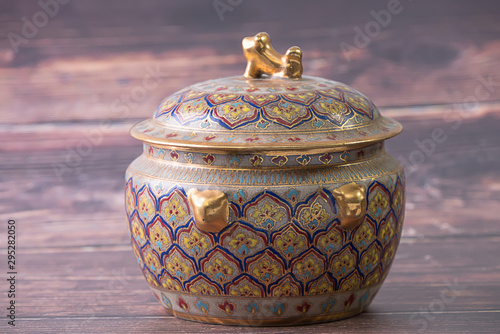 Benjarong bowl set, Thai painted ceramic porcelain