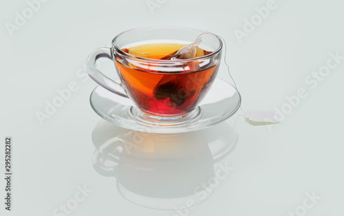 A cup of fresh tea steeping with a teabag
