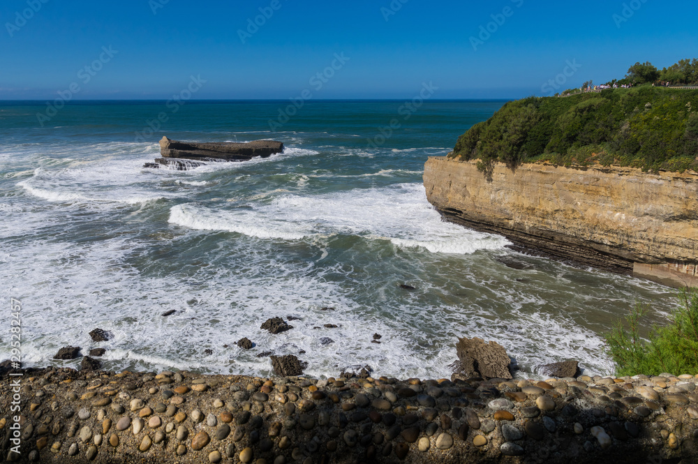Beach and cliffs in Biarritz, France