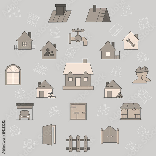 Construction icons set - Vector color symbols and outline of web badges on the topic of repair