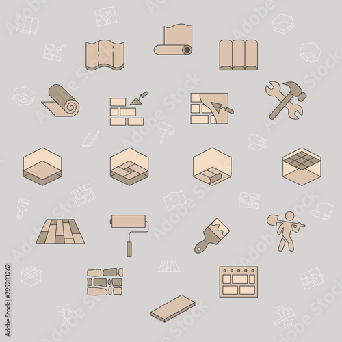 Construction icons set - Vector color symbols and outline of web badges on the topic of repair