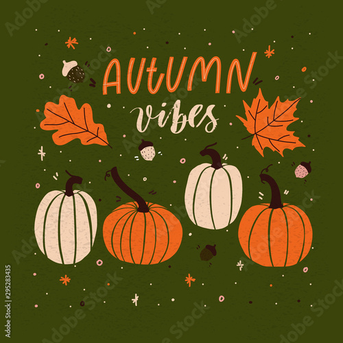 Autumn vibes - card with pumpkins.