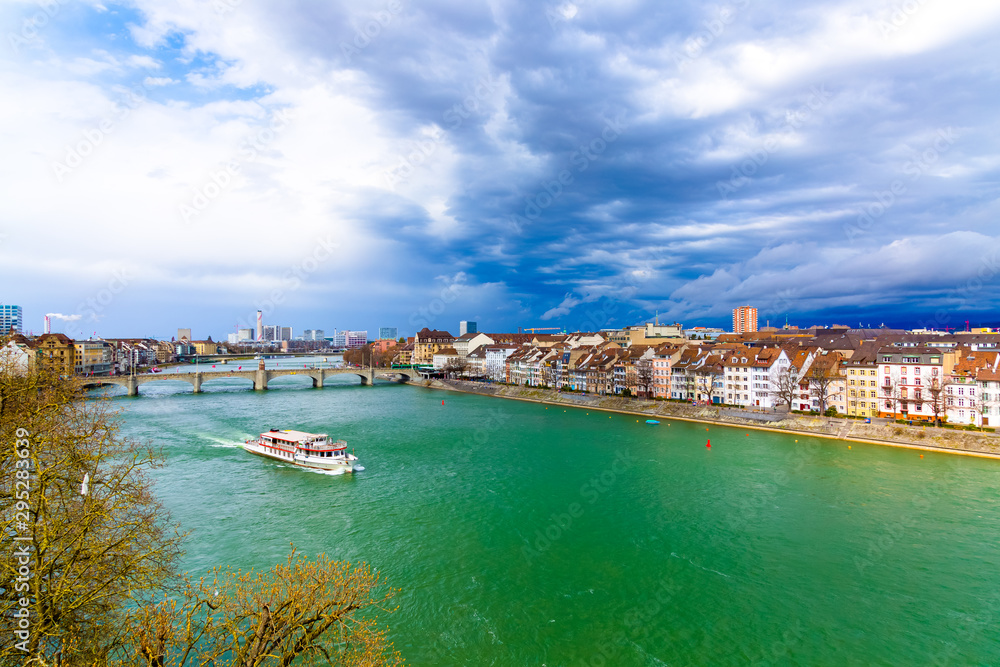 The ferry follows the Rhine River in the city of Basel, Switzerland
