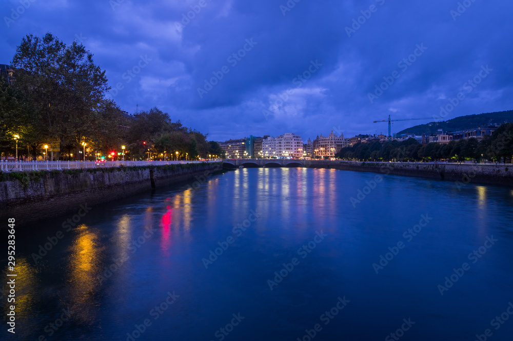 Urumea river in San Sebastian in the evening