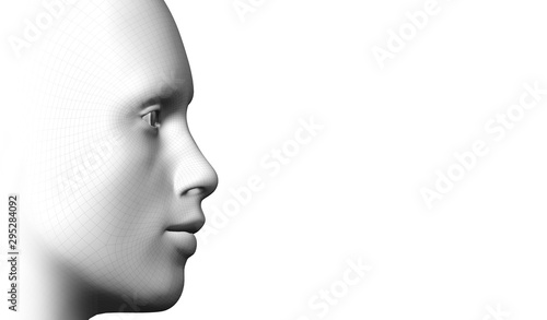 Fotografie Wireframe human face, 3d rendered digital illustration