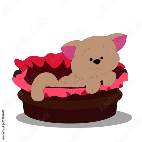 Kitten in Brown Basket - Cartoon Vector Image