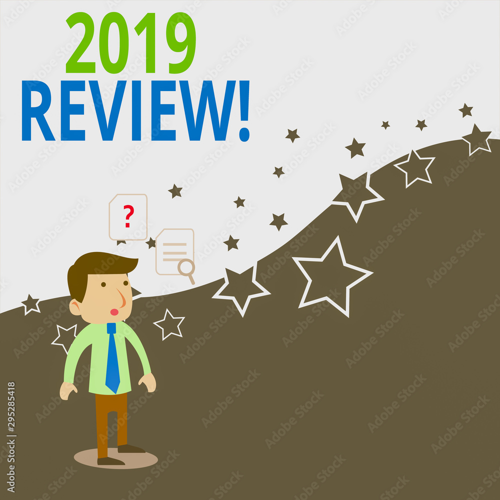 Conceptual hand writing showing 2019 Review. Concept meaning remembering past year events main actions or good shows Young Male Businessman Worker Searching Problem Solution Conceptual hand writing showing 2019 Review. Concept meaning remembering past year events main actions or good shows Young Male Businessman Worker Searching Problem Solution