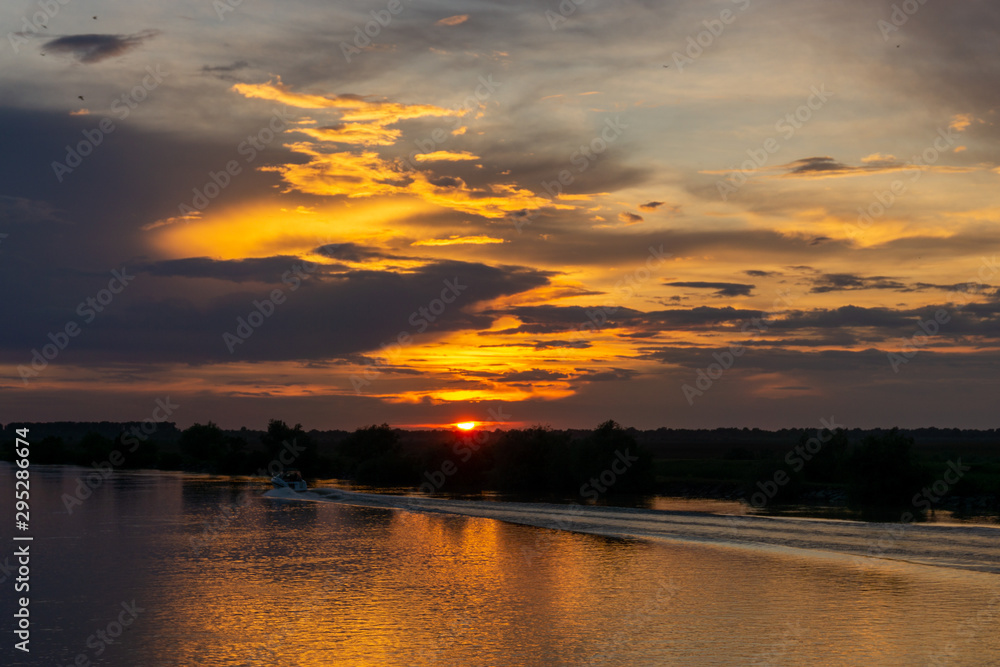 Lovely sunset in the Danube Delta