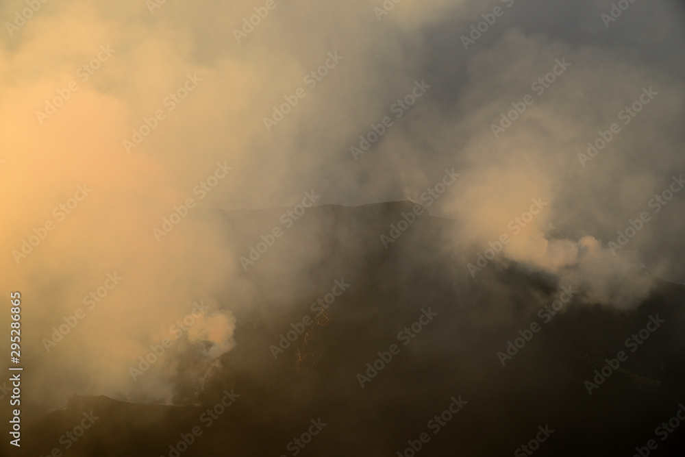 Smoke escaping from volcanic crater, Volcano Stromboli, Aeolian Islands, Sicily, Italy