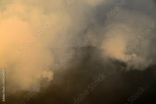 Smoke escaping from volcanic crater, Volcano Stromboli, Aeolian Islands, Sicily, Italy