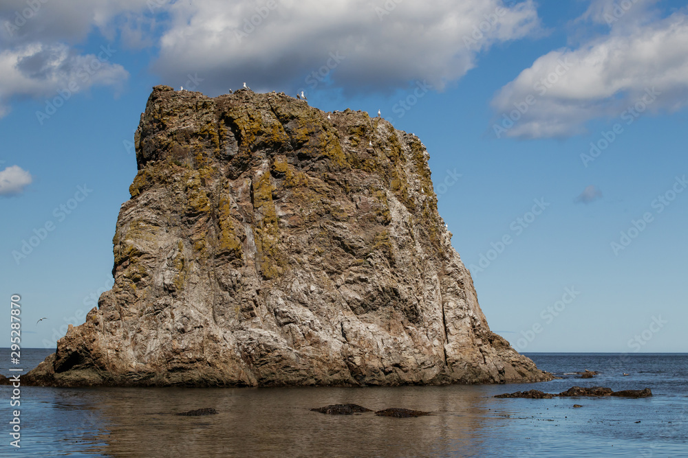 Naklejka premium A beautiful rock formation Cape Velikan, Sakhalin Island, Russia.