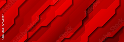 Bright red abstract technology geometric header banner