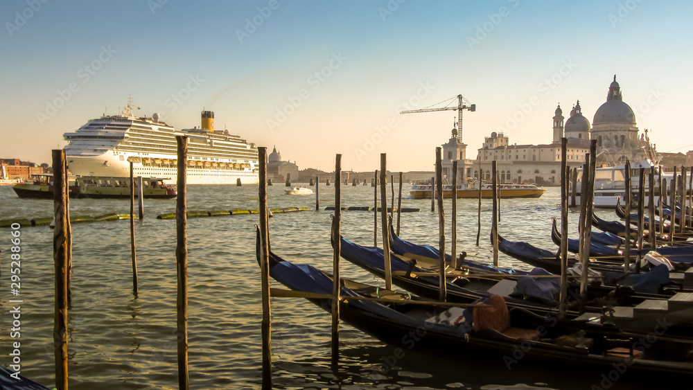 Venice Italy Canal gondola Venezia Italia landmark romantic tourism cruise ship sunset