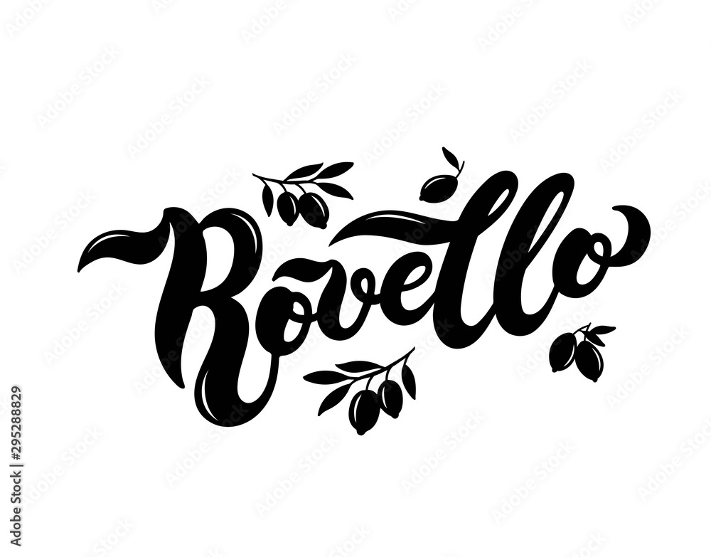 Rovello. The name of Italian town on the Amalfi coast. Hand drawn lettering. Vector illustration. Best for souvenir products. Rovello. The name of Italian town on the Amalfi coast. Hand drawn lettering. Vector illustration. Best for souvenir products.