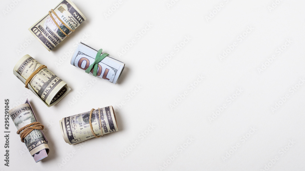 Money tied with elastics and copy space Money tied with elastics and copy space