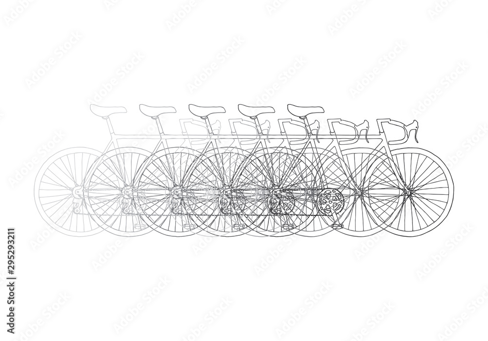 Hand drawn bicycle in motion vector card template in gray color palette in white background Hand drawn bicycle in motion vector card template in gray color palette in white background