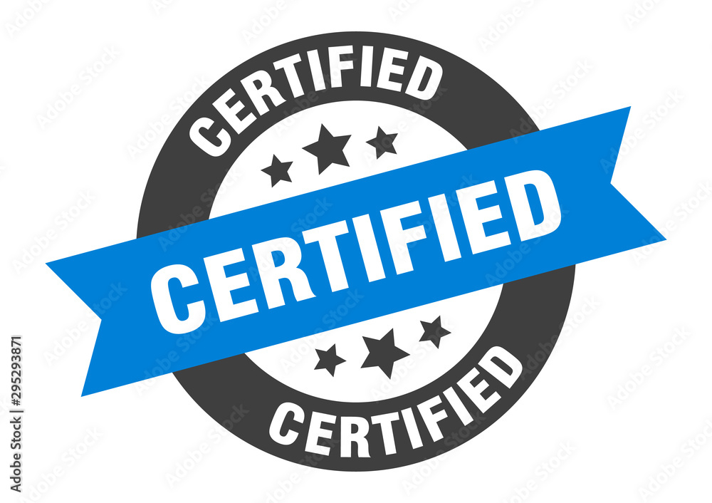 certified sign. certified blue-black round ribbon sticker - obrazy, fototapety, plakaty 