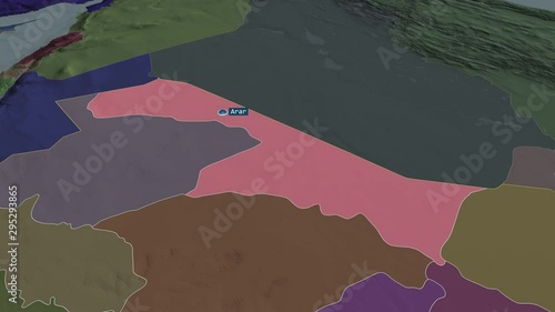 Al Hudud ash Shamaliyah - region of Saudi Arabia with its capital zoomed on the administrative map of the globe. Animation 3D photo