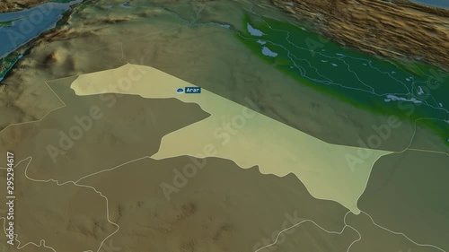 Al Hudud ash Shamaliyah - region of Saudi Arabia with its capital zoomed on the physical map of the globe. Animation 3D photo