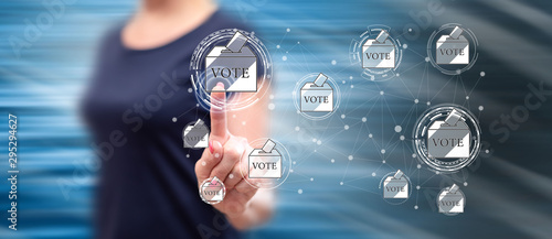 Принти на полотні Woman touching an online voting concept
