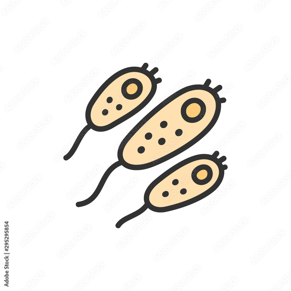 Obraz premium Vector probiotic, bacteria, germ flat color line icon.